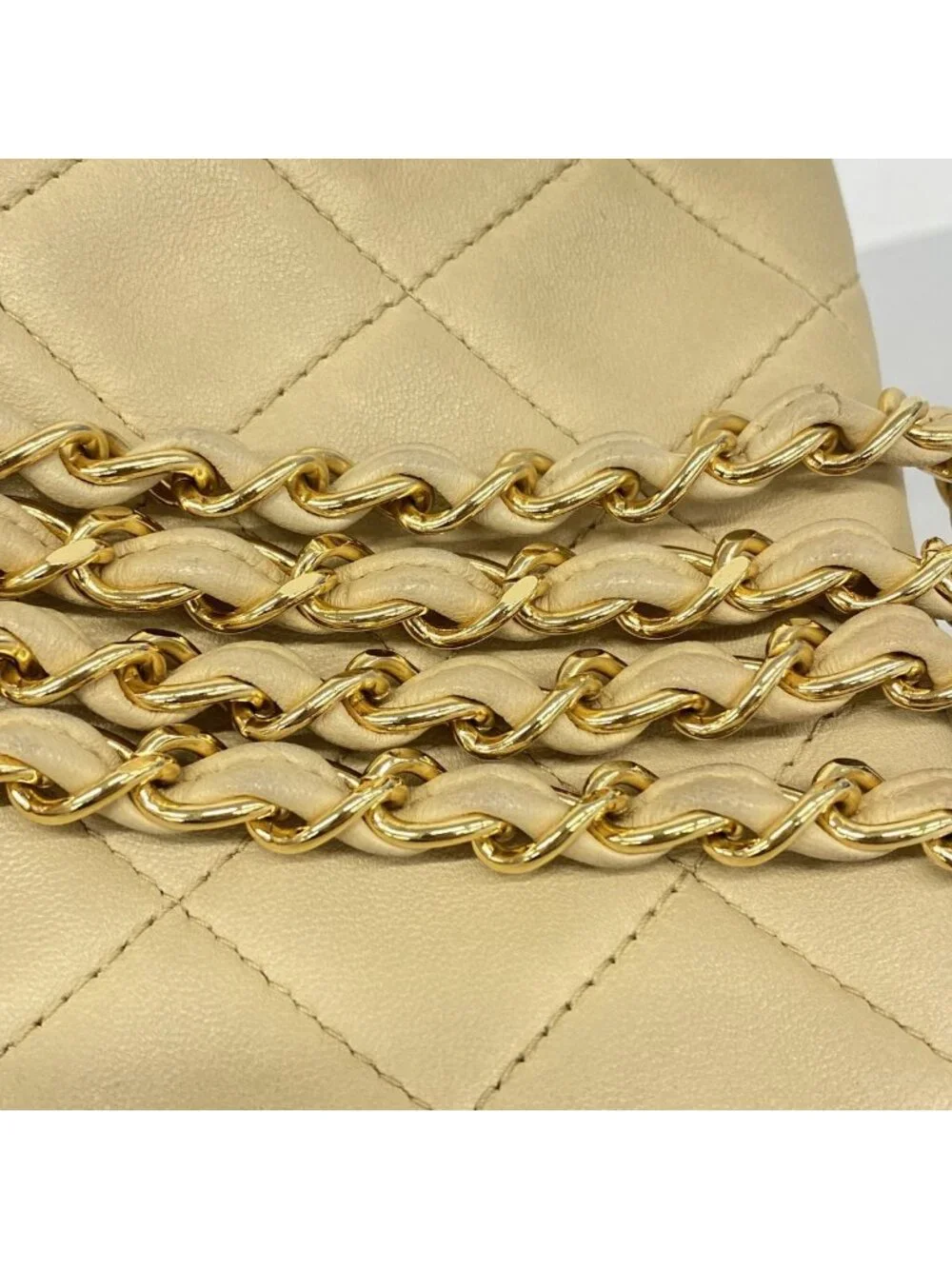 Chanel Shoulder Bag Quilted Lambskin Beige Gold